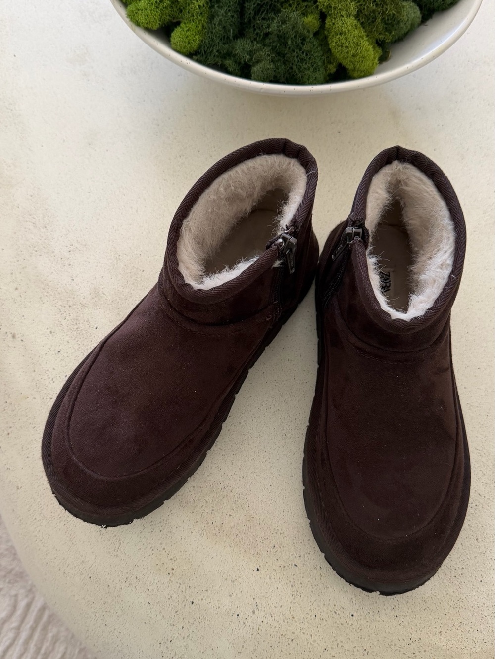 Zara Kids Brown Suede-Look Fleece-Lined Boots